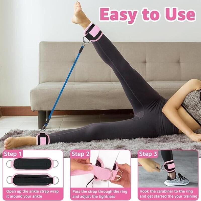 1 Set TPE Material Pilates Resistance Bands with Non-Slip Handles - Medium Tension Leg Strength Training Ropes for Hip Fitness, Glute, Quad, and Waist Muscle Toning - Indoor and Outdoor Exercise Equipment