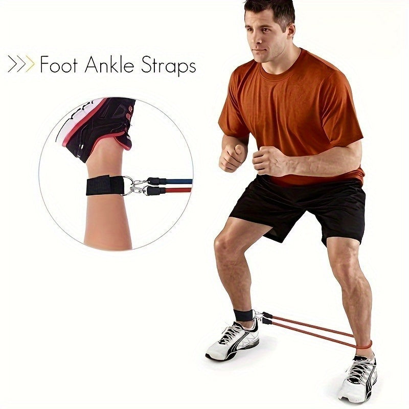 11 piece set of TPE resistance bands, resistance bands with door anchors, handles, handbags, leg and ankle straps, exercise bands, exercise bands, strength exercises