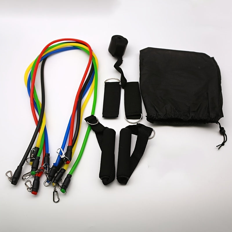11 piece set of TPE resistance bands, resistance bands with door anchors, handles, handbags, leg and ankle straps, exercise bands, exercise bands, strength exercises