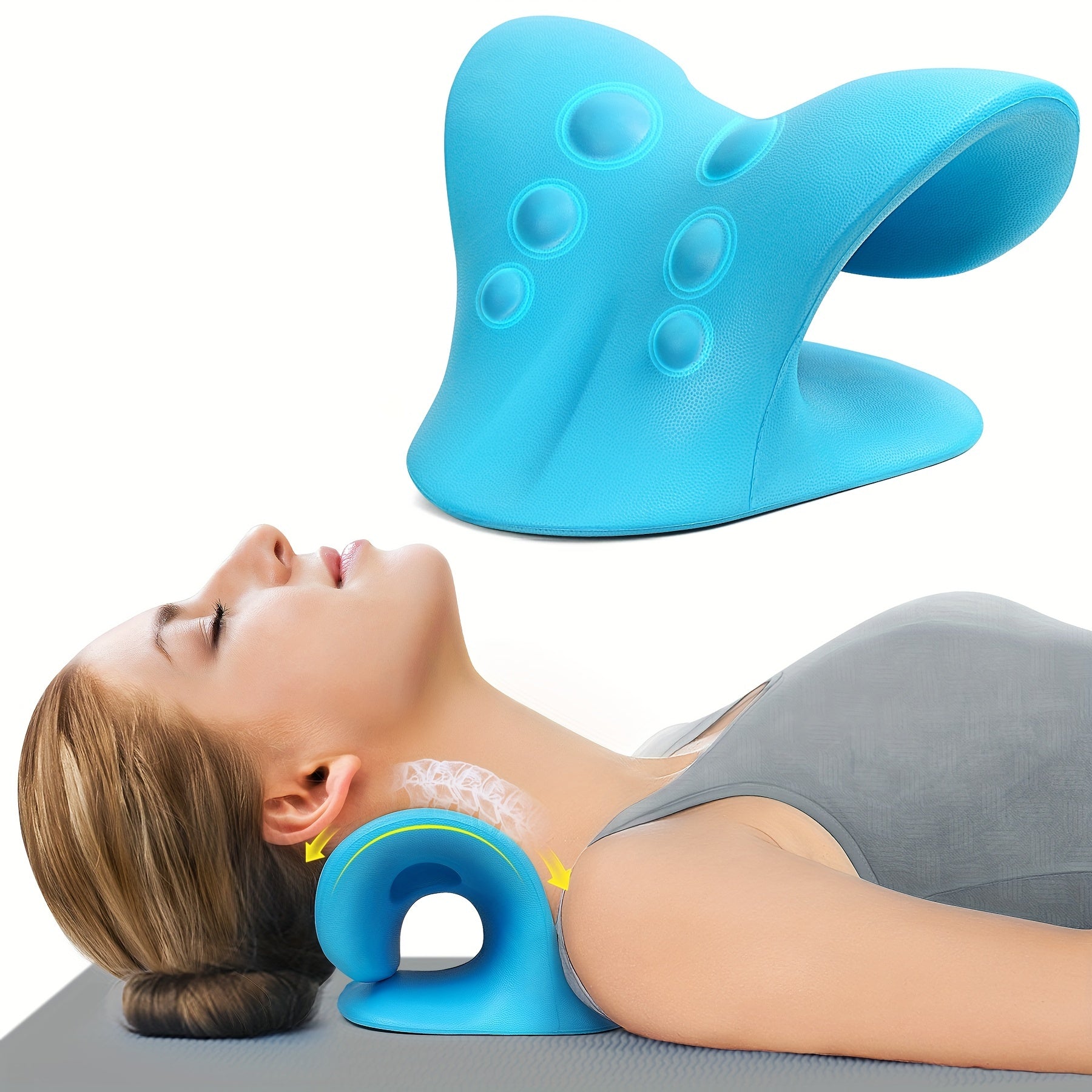 1pc EVA C-Shape Neck and Shoulder Relaxer, Cervical Traction Device for Neck Relax and Cervical Spine Alignment, Chiropractic Pillow Neck Stretcher Massager