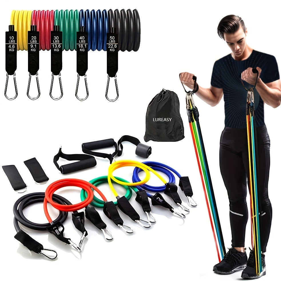 11-Piece Portable Resistance Bands Set - High-Intensity Home Gym Workout Kit, 150 Lbs Total, Durable & Versatile, with Door Anchor, Comfortable Handles, Carry Bag, and Adjustable Legs Ankle Straps