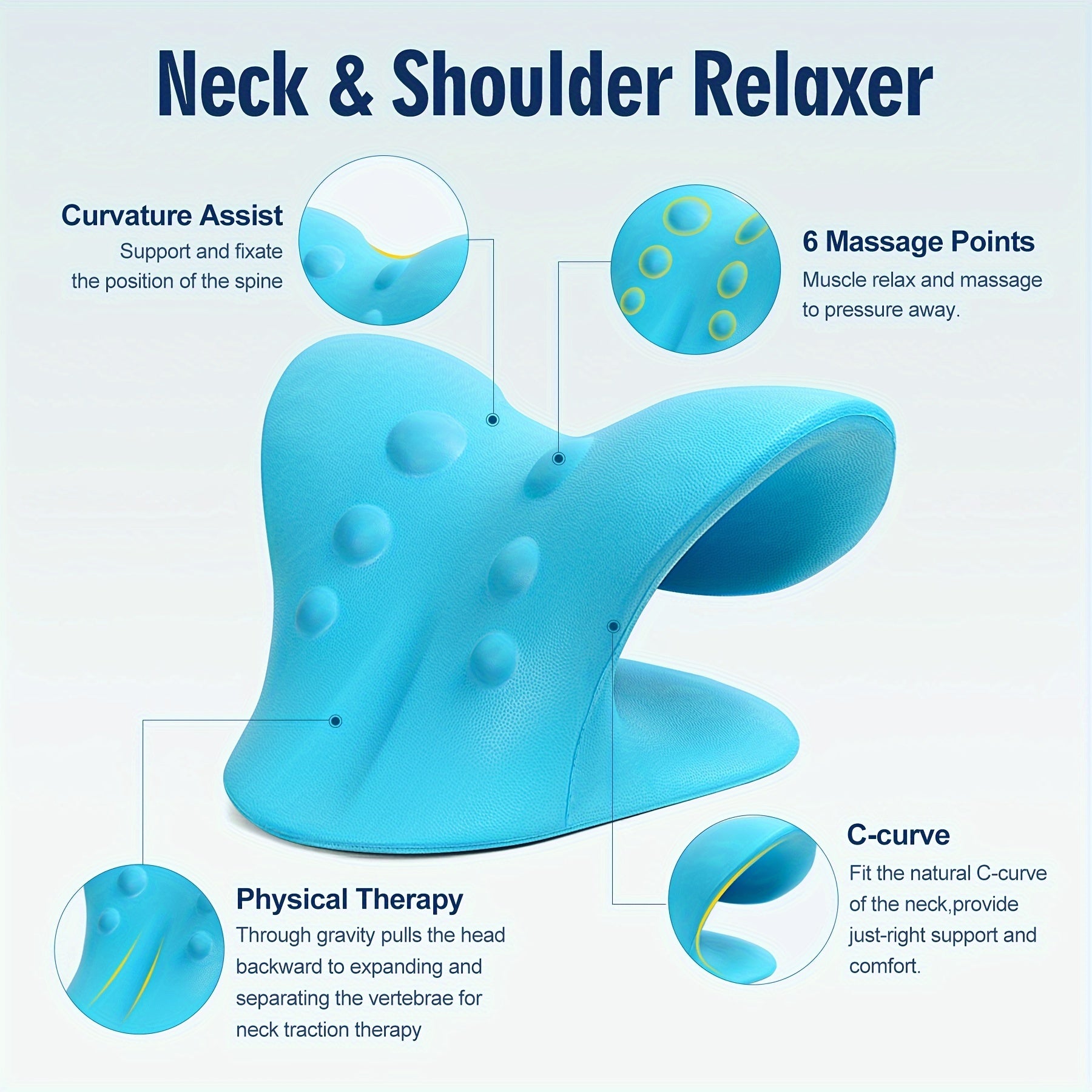 1pc EVA C-Shape Neck and Shoulder Relaxer, Cervical Traction Device for Neck Relax and Cervical Spine Alignment, Chiropractic Pillow Neck Stretcher Massager